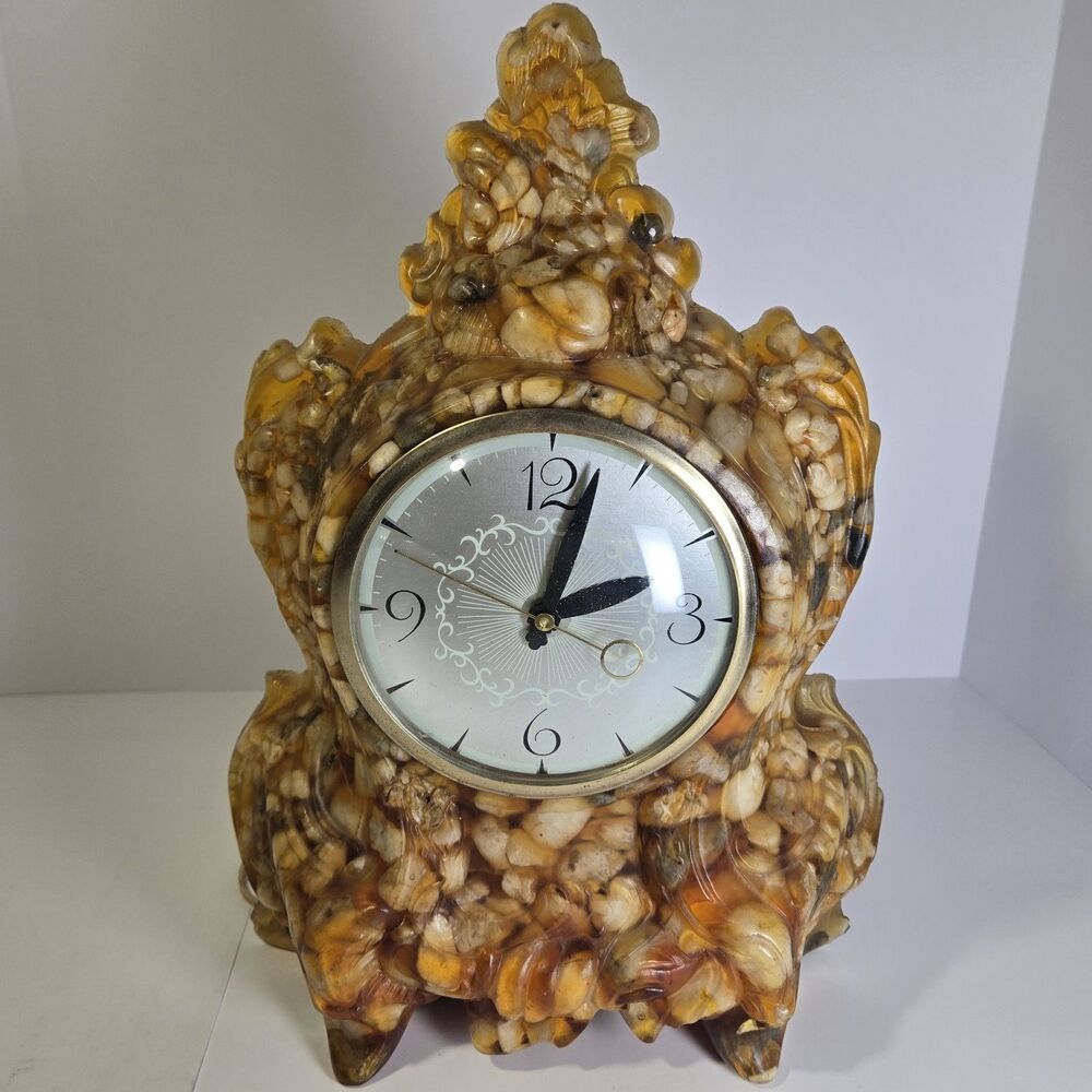 Vintage Mid Century Lanshire Resin Vomit Clock MCM Pebble Rock Large 15" Retro